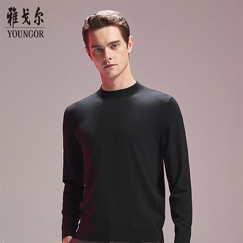 YOUNGOR Men s Black Mock Neck Wool Blend Sweater 105cm
