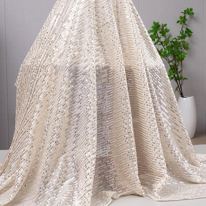 Wide 130cm Mesh Micro Stretch Small Sequins Clothing Fabric for DIY Sewing Clothing Dress Wedding Dresses Party Tablecloth Cloth