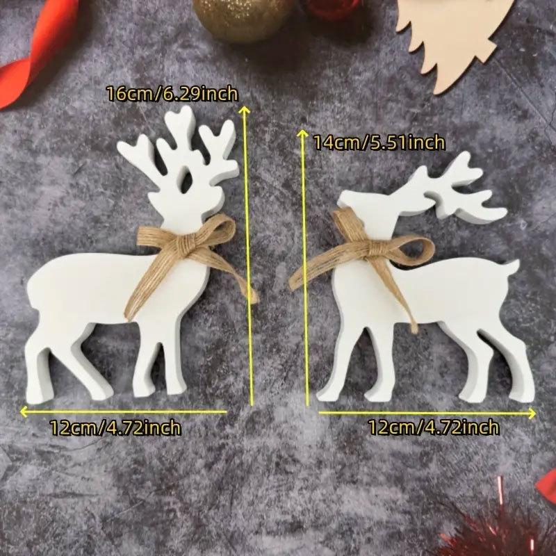 Weihnachtsrentierdekorationen, weiße Rentier-Holzbastelarbeiten, Kleiderschrankfensterbänke, festliche Atmosphäre Ornamente
