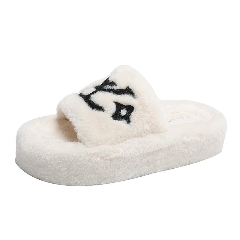 Pantoufles moelleuses populaires pour célébrités d'Internet pour femmes automne et hiver porter velours 2025 nouveau xiaoxiangfeng semelle épaisse marque tendance pantoufles en coton