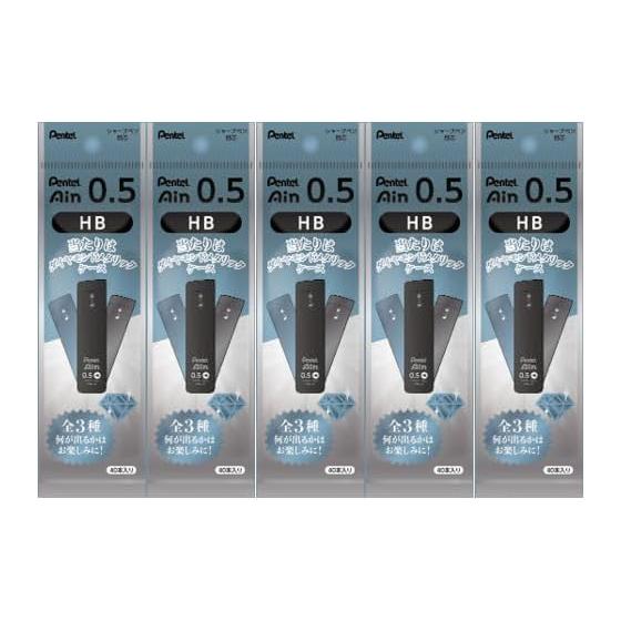 Pentel Ain Mechanical Pencil Lead, 0.5mm, HB, 5-Pack, XC285LMDM-HB