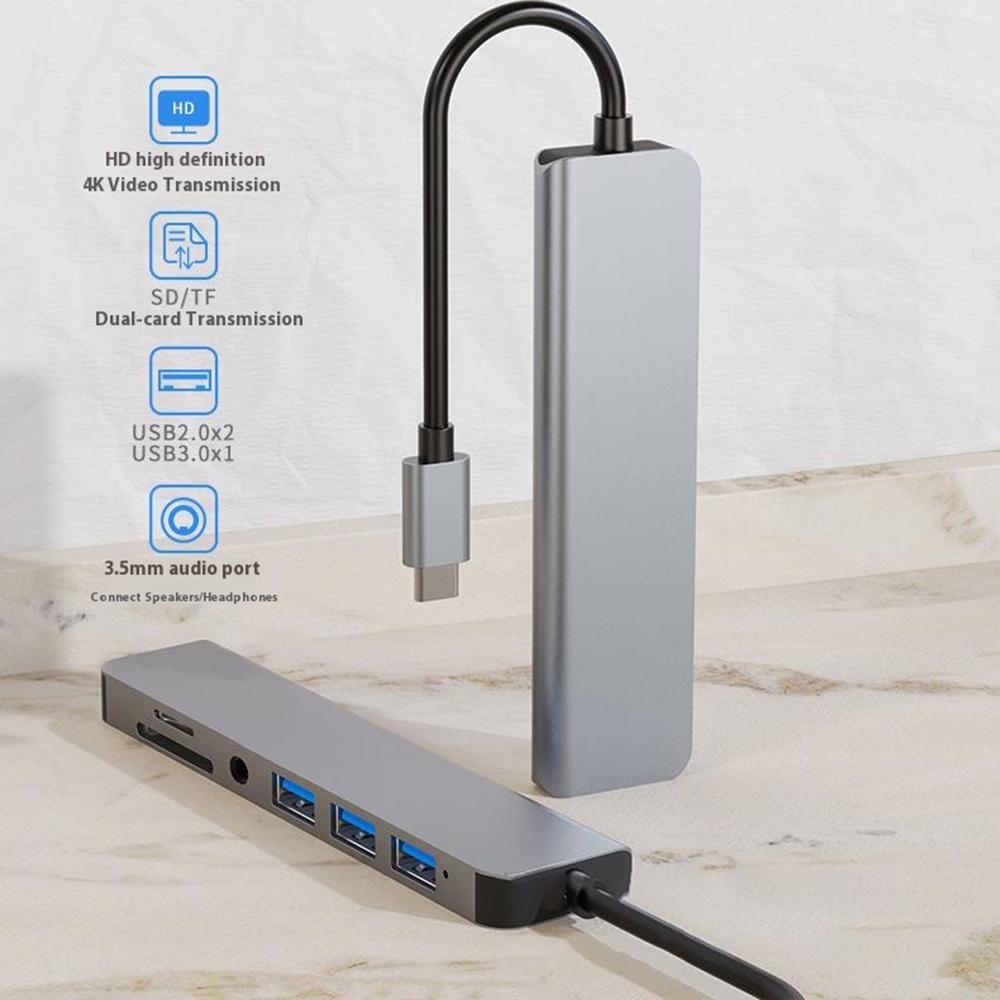 7-in-1 USB-C Hub Type-C to HDMI + USB 3.0 x1 + USB 2.0 x2 + SD + TF + Audio Docking Station for Phone/Laptop/Tablet