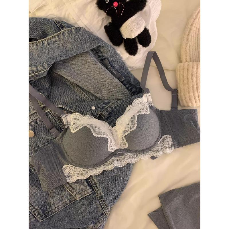 

Female Summer Lace Edge Small Breast Gathers To Show Big Support To Collect Auxiliary Milk To Prevent Drooping Underwear 32/70AB синий