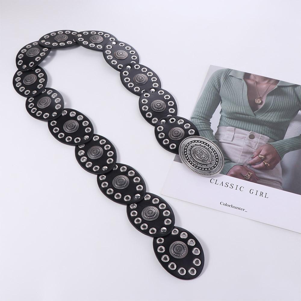 Zinc Zinc Alloy Cowgirl Buckle Belt Vintage Oval PU Hollow Belt Fashion Cowboy Waistband  Dress Decoration
