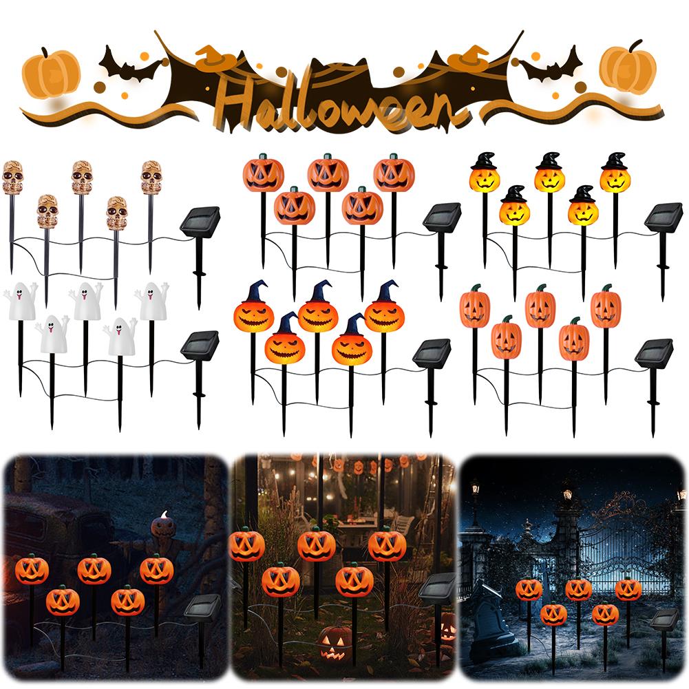 5 Pack Halloween Pumpkin Pathway Stake Lights Halloween Decoration Outdoor Solar Lights Waterproof for Garden Yard Pathway Decor