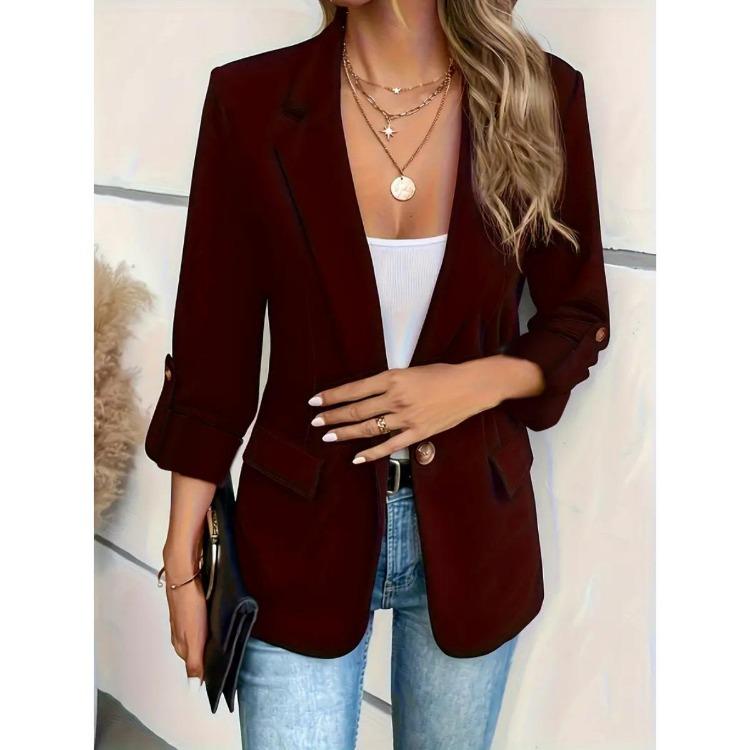 Fashion Women Long Sleeve Blazer Outerwear Solid Color Versatile Autumn Winter