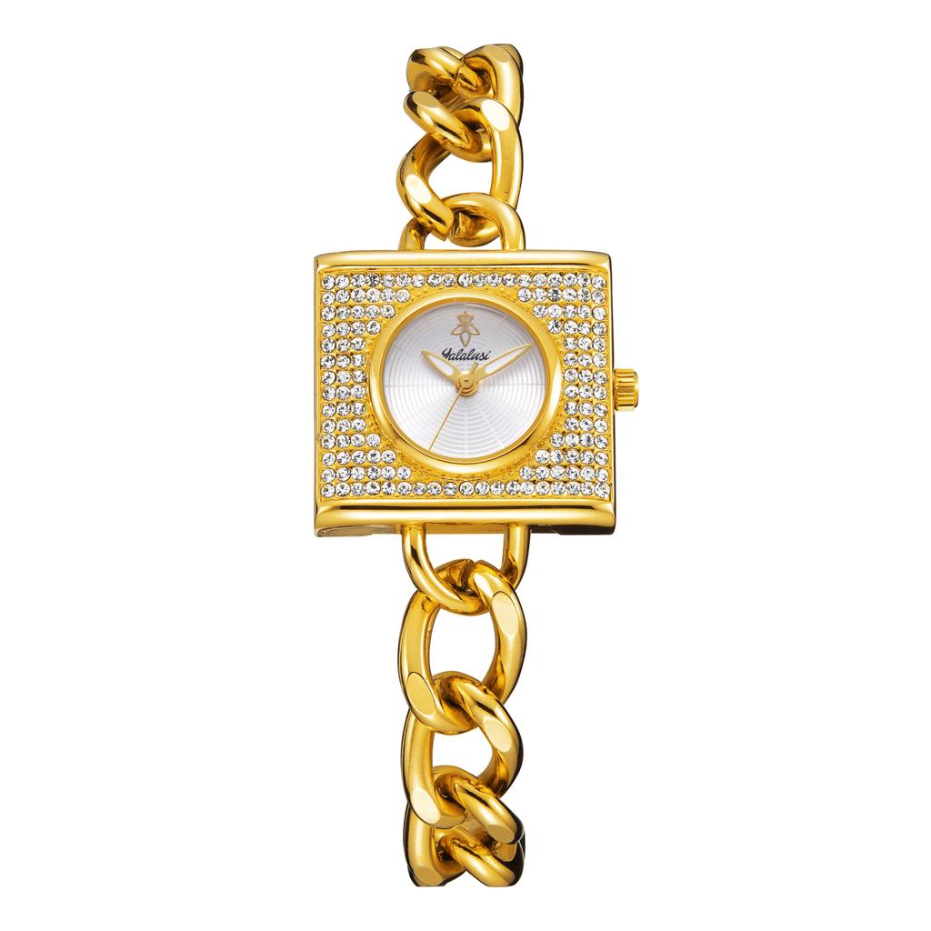 Yalalusi Luxury Full Diamond Square Disc Women'S Watch Chain Strap Women'S Watch Fashion Temperament Waterproof Quartz Watch
