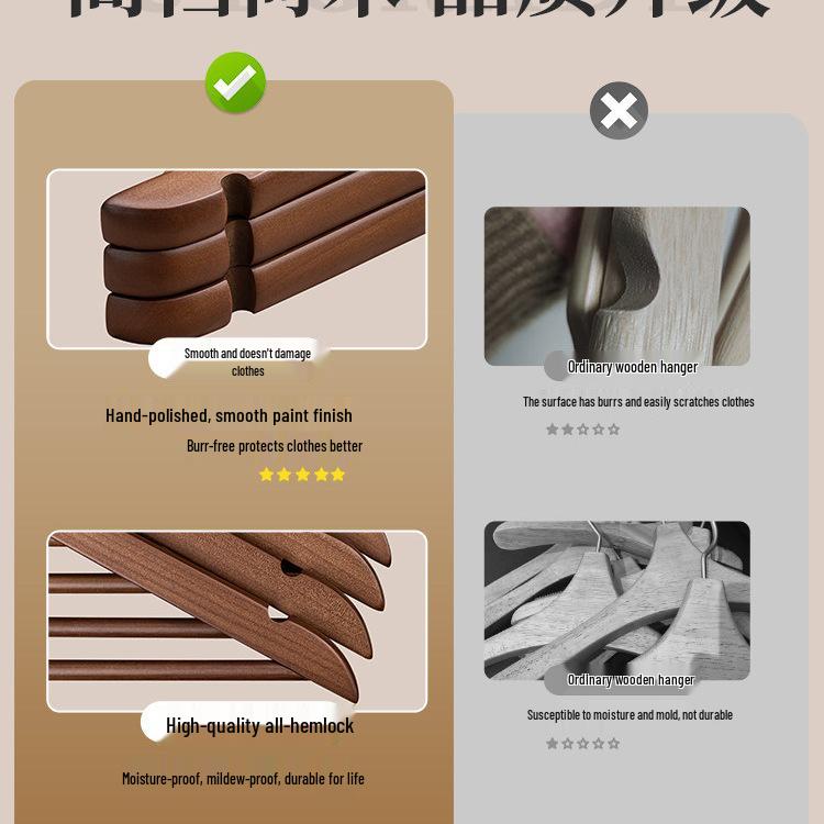 Solid Wood Non-Slip Clothes Hanger for Home, Hotels, and Stores