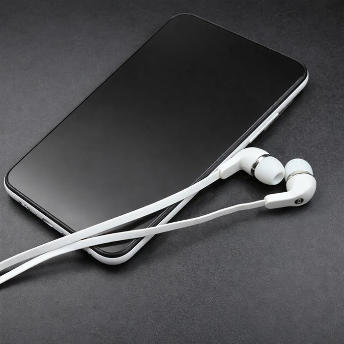Qoltec Słuchawki dokanałowe z mikrofonem | Białe | Płaski kabel 1.2m