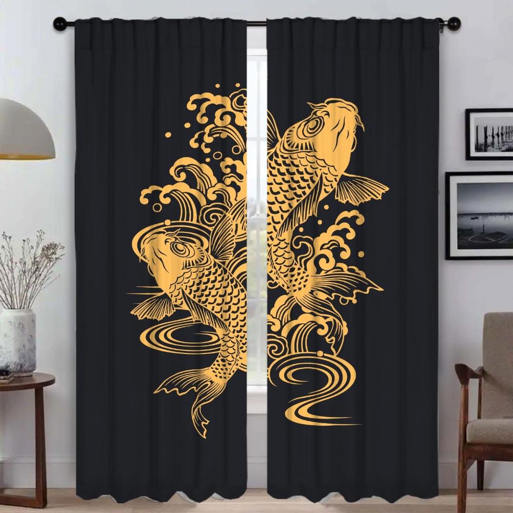 

Chinese Style Koi Curtains for Bedroom Blackout Curtain for Room 2 Panel Halloween Decoration Home Interior Curtains Partition W50xH70cmx2pcs-CL
