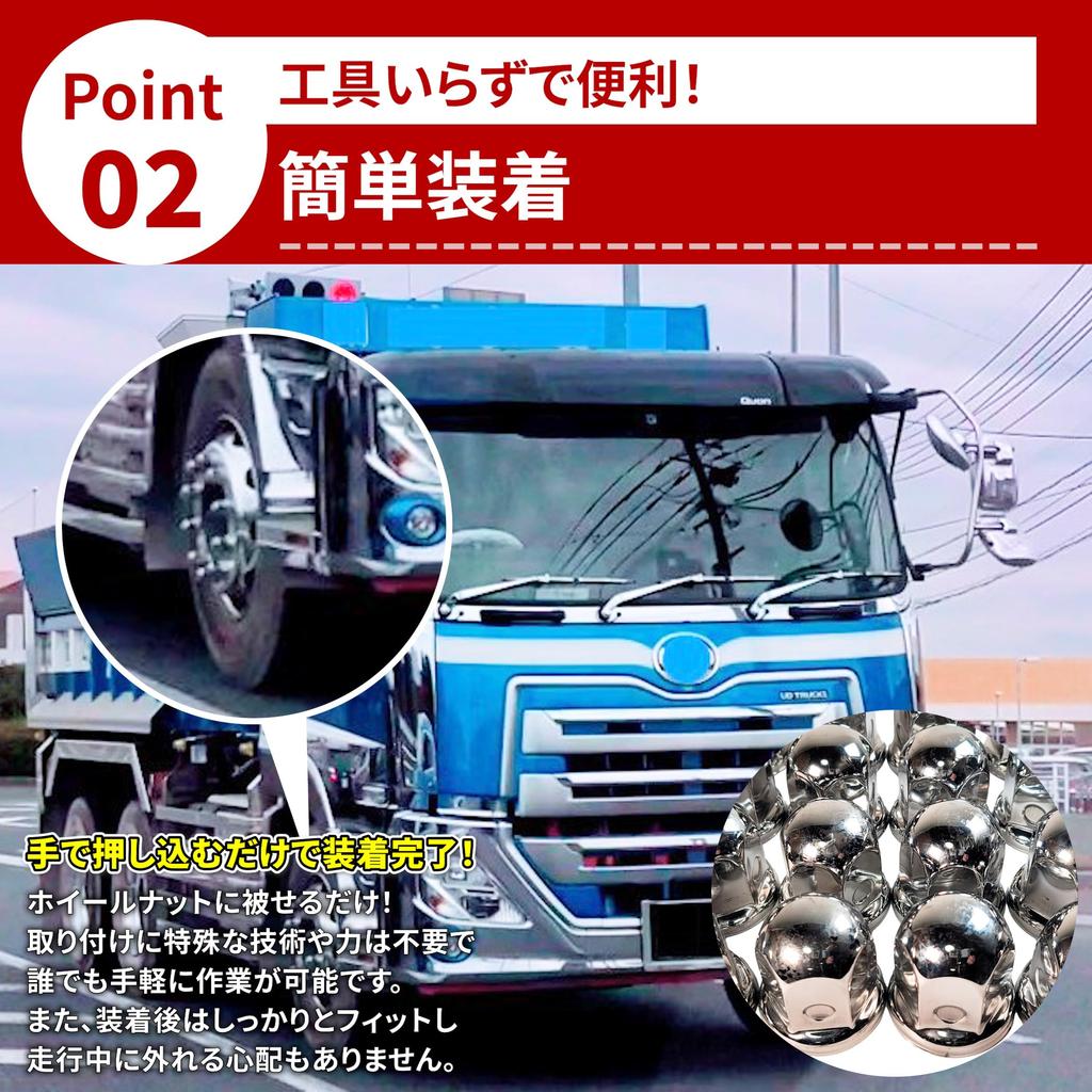 Stainless Steel Nut JIS 55mm Mirror for for Large Dump Decorative Universal Fit of 16 Caps, 41mm, Height, Finish, 6/8" Holes, Trucks, Trucks, Trucks,