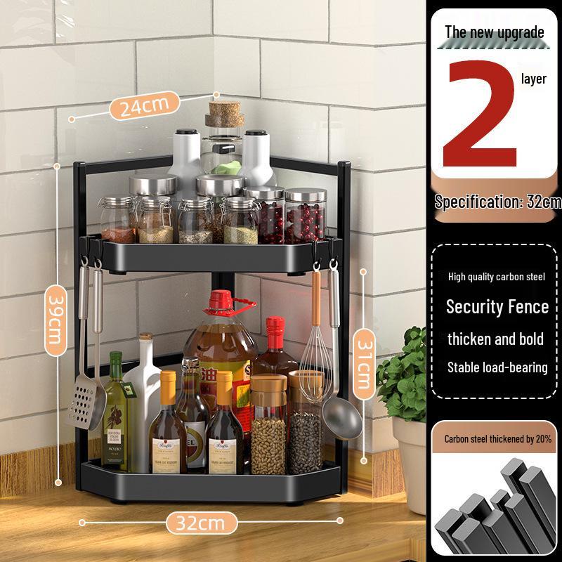 Corner Wall-Mounted Kitchen Spice Rack - No-Drill, Triangle Design for Countertop and Pendant Storage.