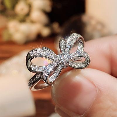 Fashion Copper Color Bowknot Rings for Women Fashion White Zircon Stones Ring Anniversary Bridal Wedding Jewelry Gift