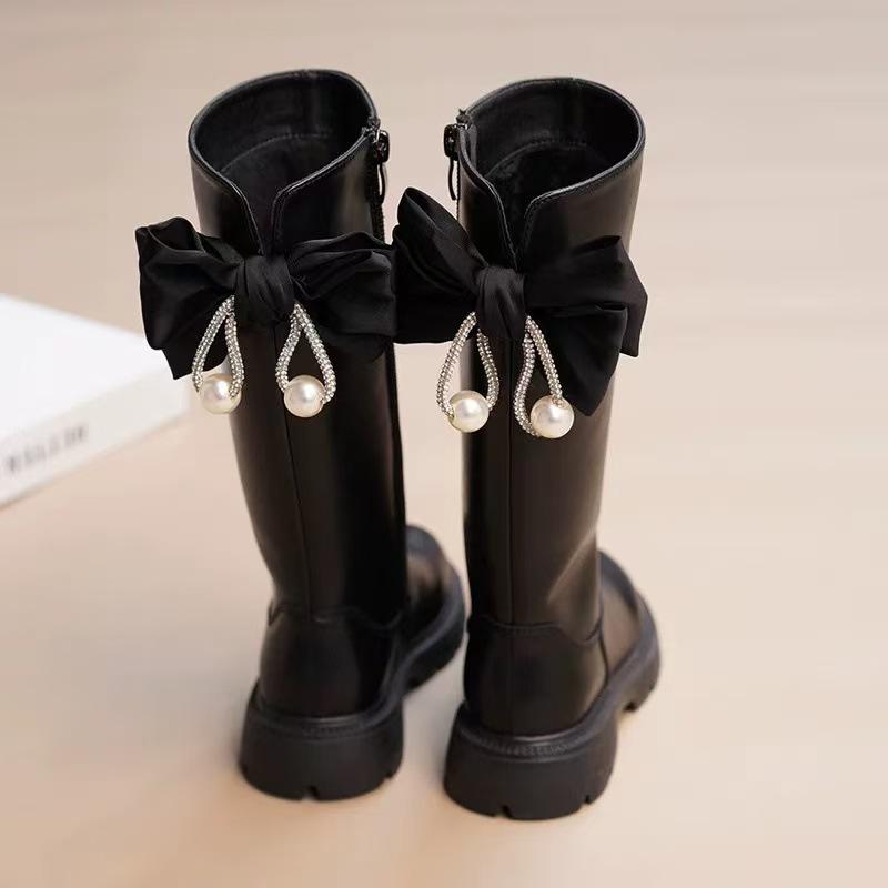 

Девочки высокие сапоги одноклассницы 2025 осень и зима новые детские сапоги британские сапоги принцессы маленькая девочка черные кожаные сапоги 37