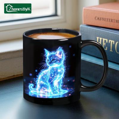 Niedliche Katze Temperatur-empfindliche Farbe wechselnde Keramiktasse Kaffee Milch Tee Wasserbecher Frühstückstassen Haushaltsgeschirr