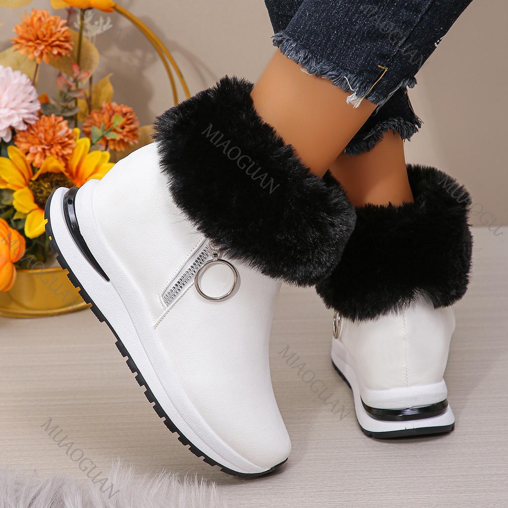 Fashion Snow Boots Female 2025 Winter New Short Tube Padded Warm Shoes for Women Casual Inner Heighten High Heels Cotton Ankle Boots