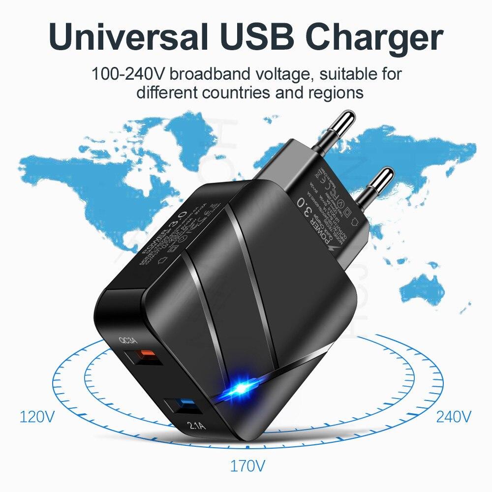 Universal QC3.0 Fast Charging Dual USB Port EU Plug Phone Charger Adapter