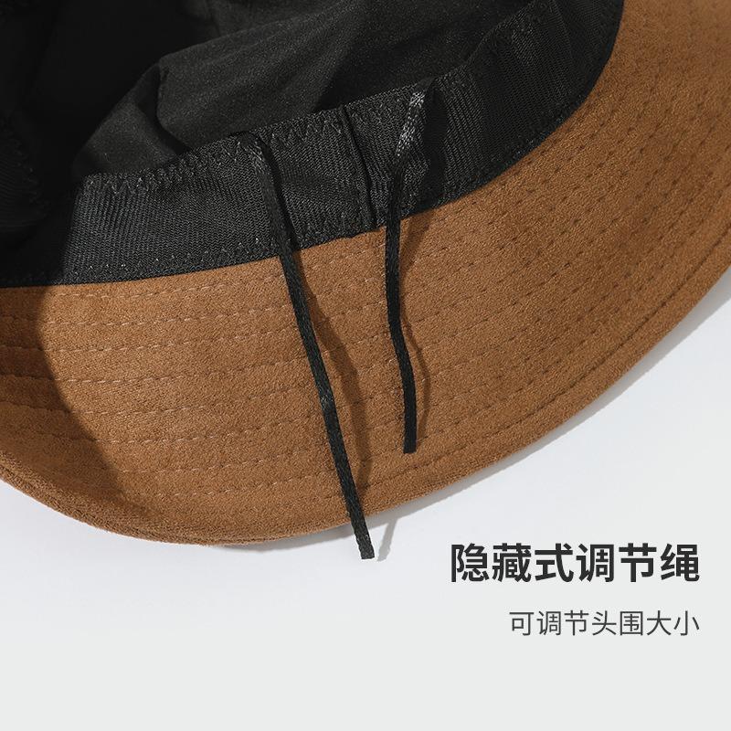 Harajuku Metall-Namensschild Wildleder Fischerhut Kinder Sommer Sonnenschutz Stoffhut Literarische Naht Eisseide Glockenhut