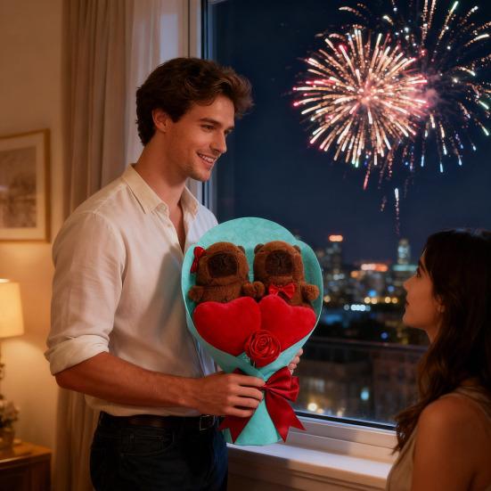 Yousheng Valentine's Day Plush Bouquet Cute Plush Doll Stress Relief Toy Soft Stuffed Animal for Kids Birthday Gift Home Decor And Companionship