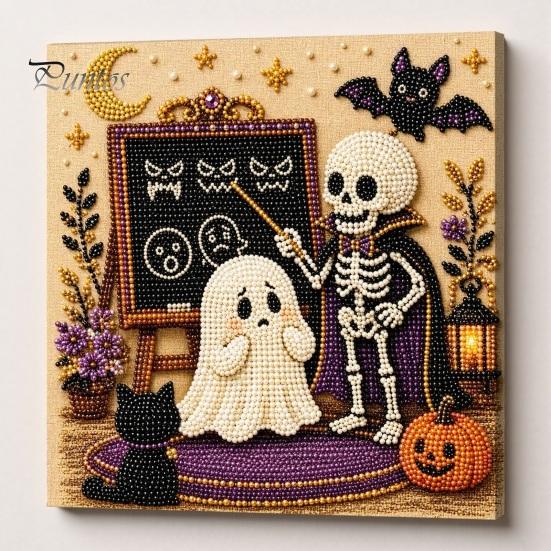 Relaxing Stress Relief Crafts Halloween Faux Pearl Painting Kit, DIY Witchcraft Art 3D Crafting Materials Bead Wall Craft Kit for Adults Beginners,