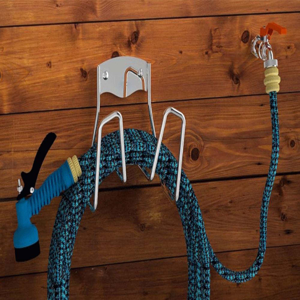 Metal Construction Garden Storage Rack Rust-Proof Heavy Duty Water Pipe Organization Silver Finish Wall Mounted