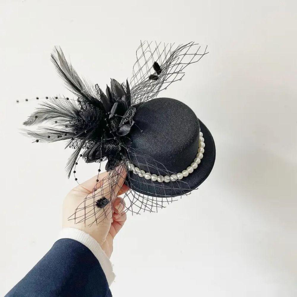 Exquisite Mesh Feather Hair Clip Elegant Small Top Hat Retro 1920s Hair Accessories Lady