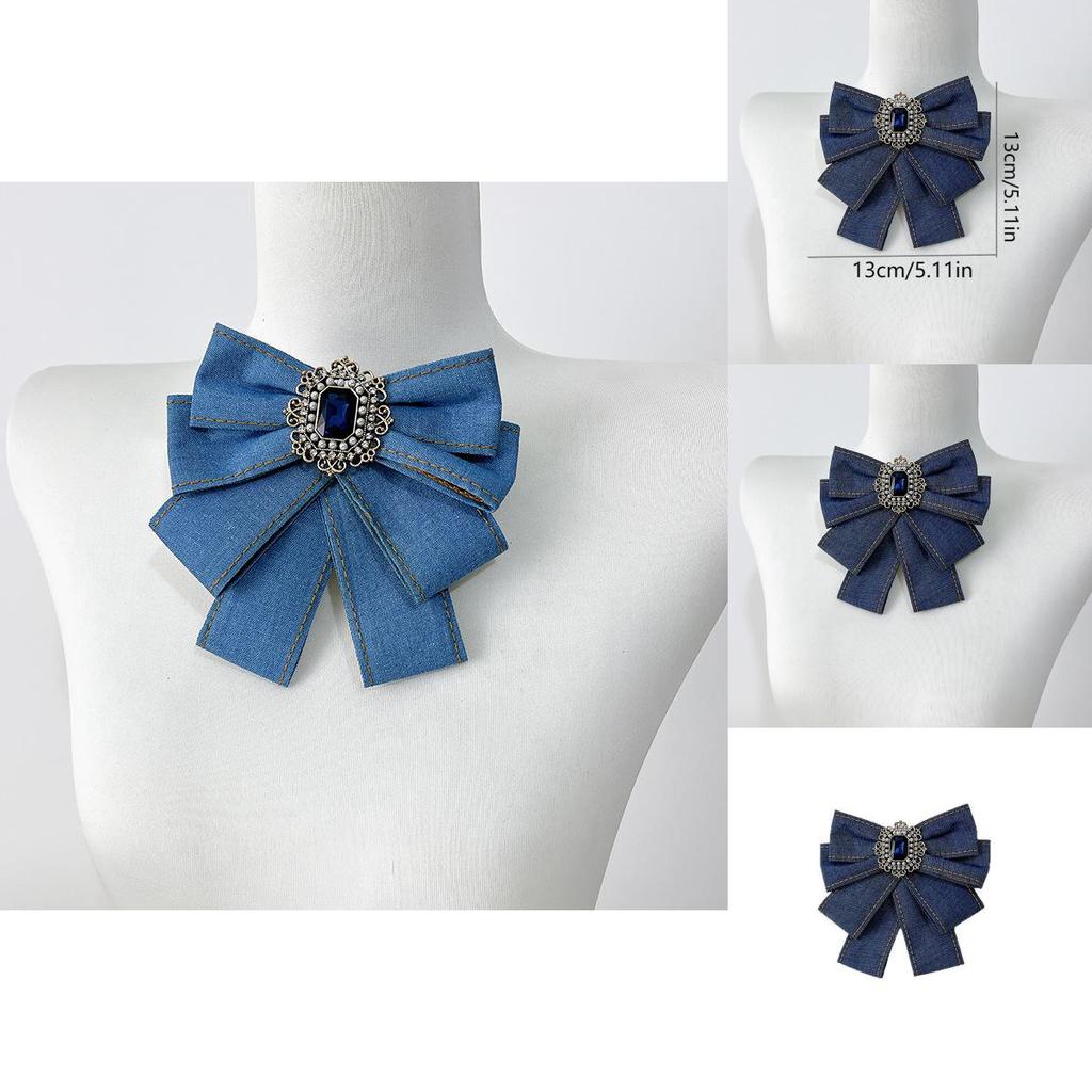Denim Bow Tie Brooch For Professional Attire Unisex Vintage French Style Collar Accessory