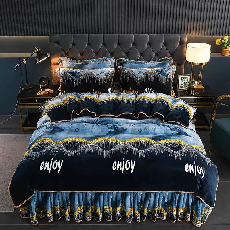 4pcs Bedding Set Fine Velvet Duvet Cover King Queen Size Thicken Quick Warm Coral Fleece Quilt Cover Bed Sheet Pillowcase