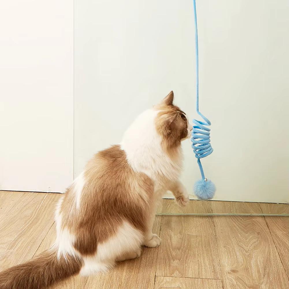 Interactive Cat Toy Funny Cat Stick Plush Spring Ball Self-Hey Hanging Door Kitten Toy Teaser Cat Wand With Bell Pet Accessories