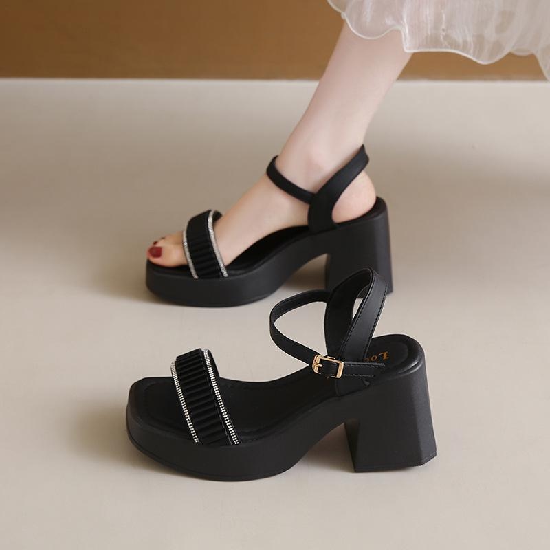 

Босоножки на толстой подошве и толстом каблуке в стиле феи женские 2025 весна и лето новые модели с юбками не устают, босоножки с открытым носком женские удобные 41 чёрный