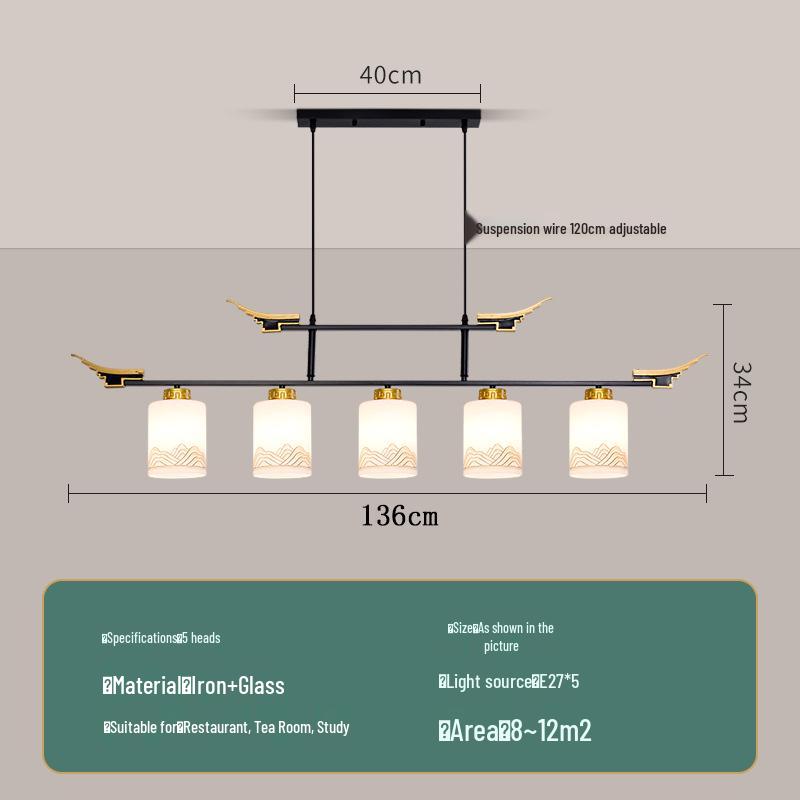 Modern Zen Dining Pendant Light: Pine-Inspired Multi-Head Strip Lamp for Tea Table or Study Desk