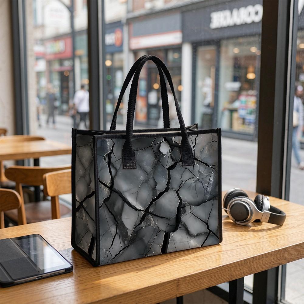 Grey Cracked Pattern Tote Bag Large Capacity Casual Handbag for Daily Outdoor Shopping Use