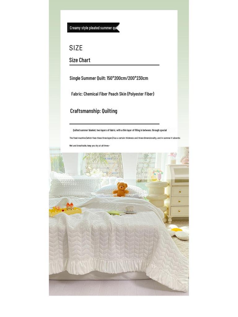 Pleated Cream Style Summer Quilt: Lightweight, Solid Color for Air Conditioning