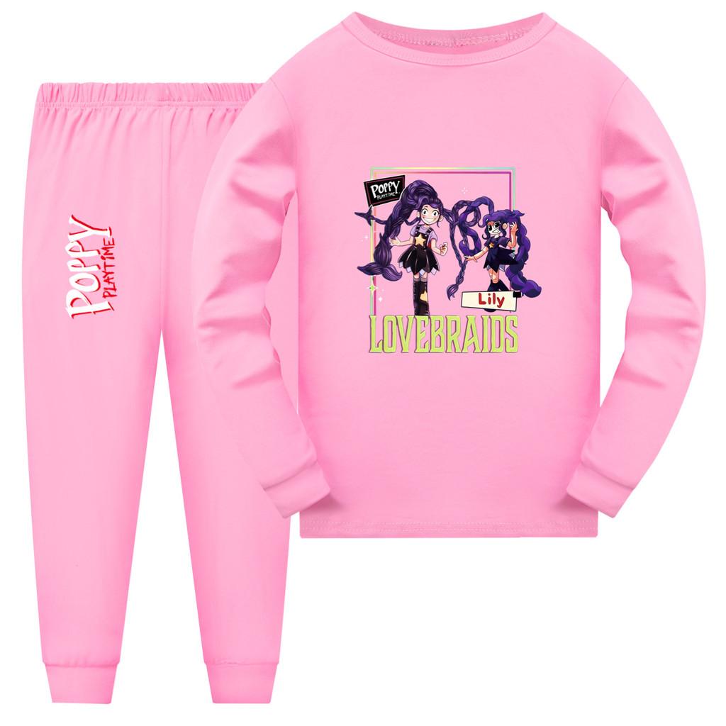 

5594 Kids Girls Lily Lovebraids Printed Soft Breathable Sleepwear Pajamas T-shirt Pants Sets 170cm рожевий