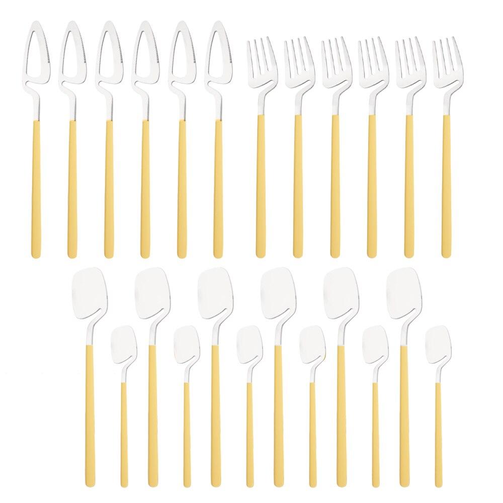 Newest Orange Silver 304 Stainless Steel Dinnerware High Quality 24Pcs Cutlery Set Matte Blue Flatware Knife Fork Spoon Hanging Tableware Set
