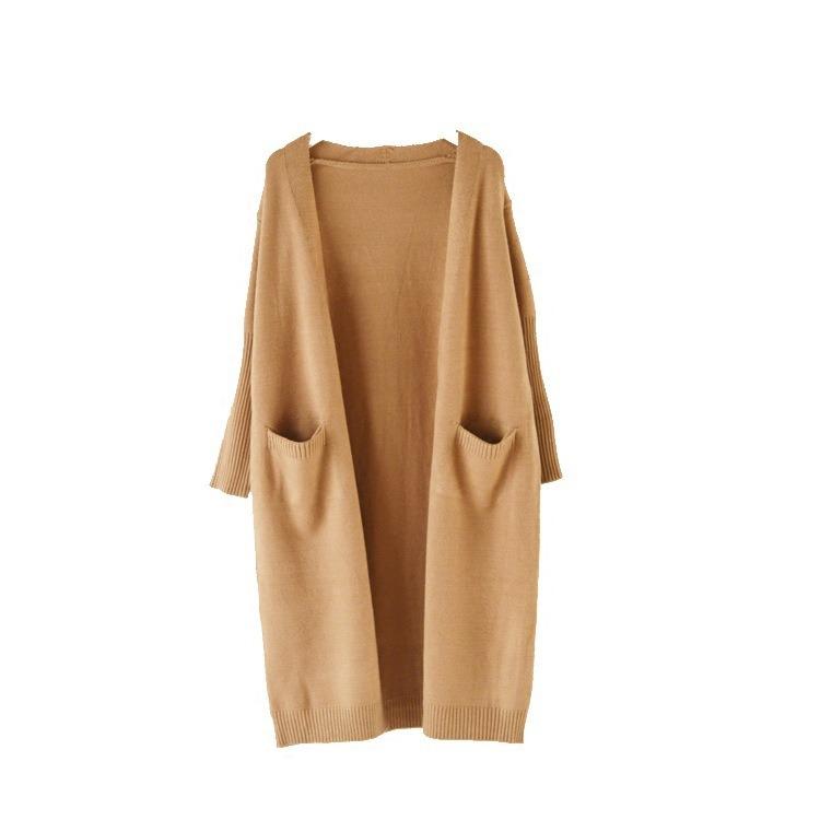 Cardigan Tricotat Lungime Medie Femei Pulover Coreean Larg Stil Lazy Culoare Solidă Jachetă Pulover cu Mâneci Lungi pentru Toamnă și Iarnă