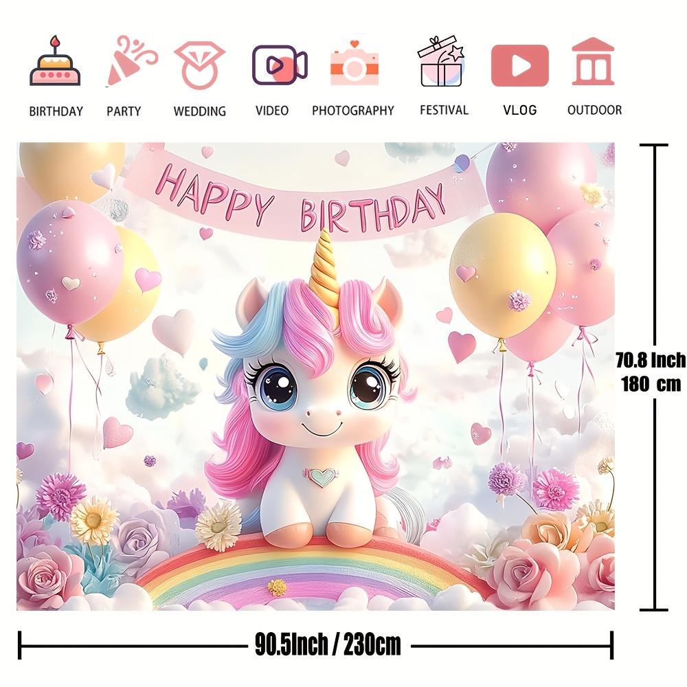 Charming Pink Unicorn Birthday Background - Polyester, Outdoor Celebration and Magical Decoration, Unicorn Birthday Party