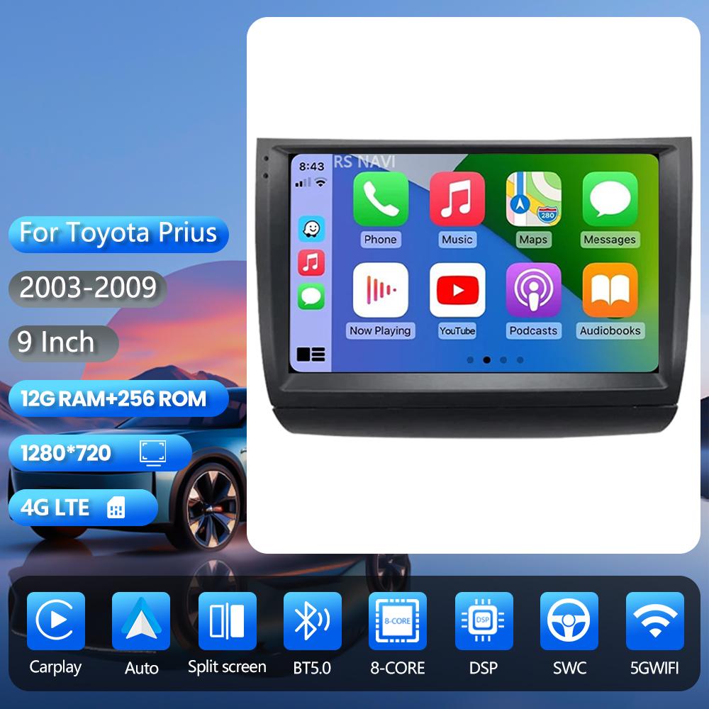 Android 16 for Toyota Prius 20 2002 - 2009 wifi+4G Carplay Car Radio GPS Navigation Multimedia Player Steering Wheel Control