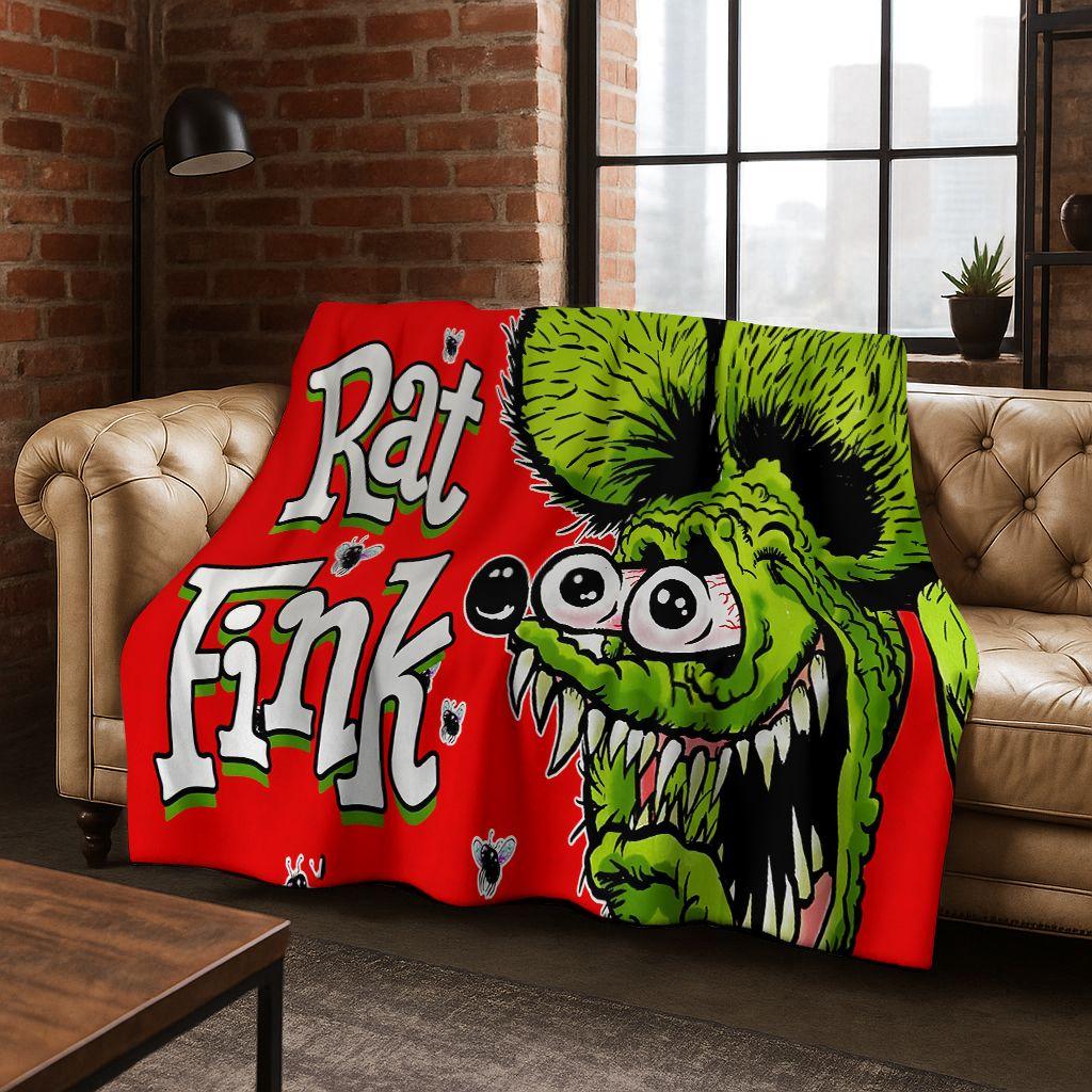 3D Buntowniczy RAT FINK Samochody Znak Kreskówkowy Koc Flanelowy, Ciepły i Przytulny Miękki Koc Rzutowy do Domu Sypialni Łóżka Sofy Pokrycie Piknikowe