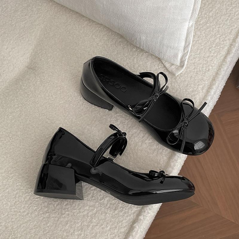 Silver retro French thick high-heeled light-mouth single shoes women's summer 2025 new skirt versatile height-increasing Mary Jane shoes
