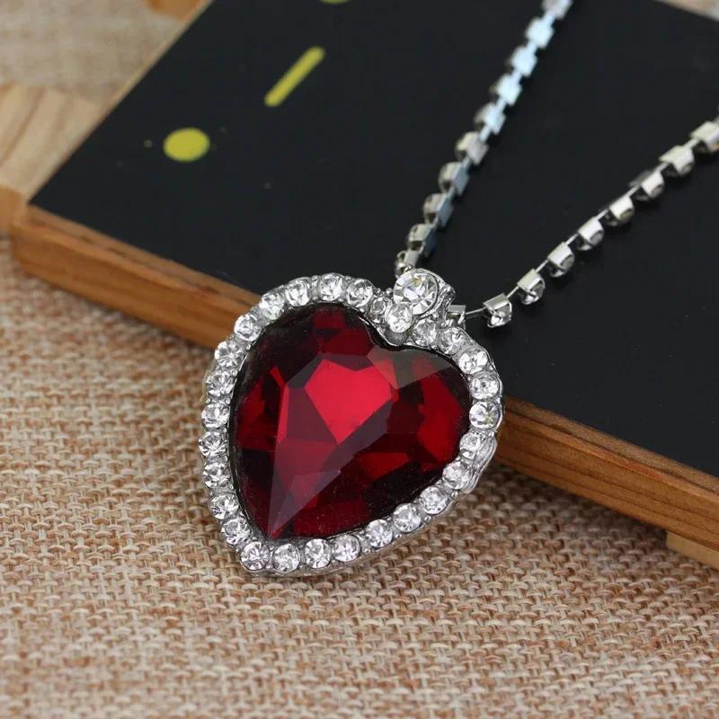 Titanic Heart Of The Ocean Necklace For Women Blue And Red Crystal Chain Fashion Party Jewelry Gift