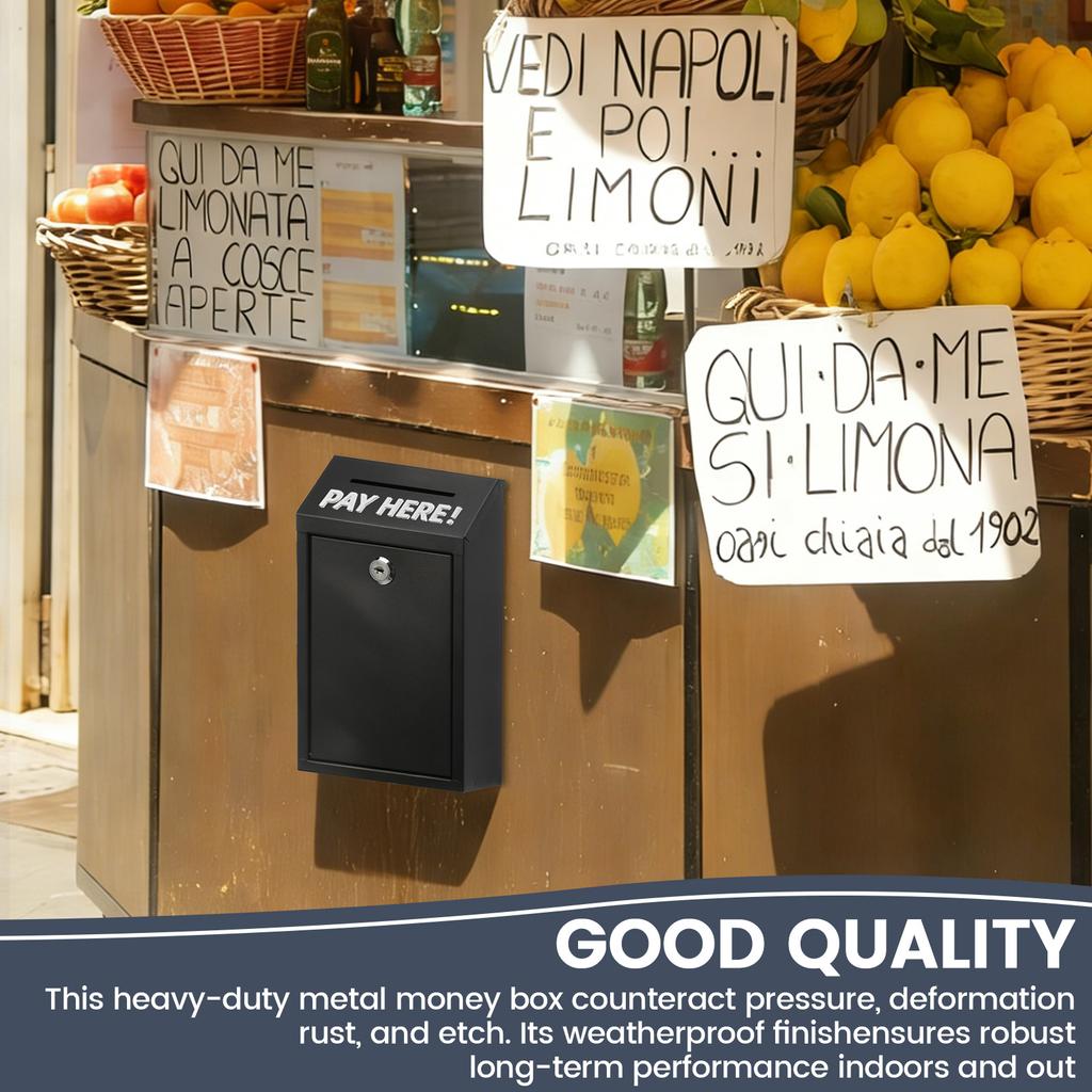 Wall Mounted Metal Donation Box with Lock and Key Safe Outside Cash Drop Box Easy Install for Wall Door Outdoor Cash Box