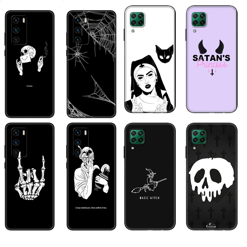

Черный чехол из ТПУ для Huawei P30 Lite P30 Pro P40 чехол для Huawei P40 LITE EP Smart 2020 чехол Готический Ведьма Сатана