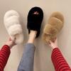 High-grade plush slippers for women to wear outside in winter, thick-bottomed home plush warm indoor winter plush cotton slippers