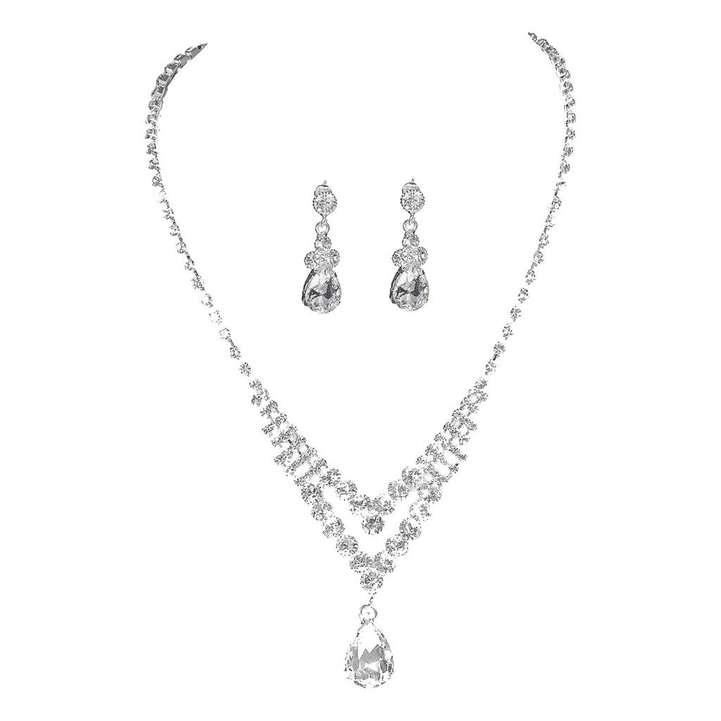 Popular Luxury Shiny Rhinestone Necklace Earrings Set Amazon Popular Water Drop Pendant Earrings Two-piece Set