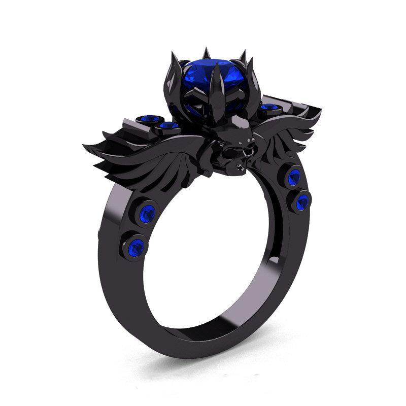 Skull Ring, Ruby Ring Plated In 18K Gold, Punk Style Jewelry. no. 6