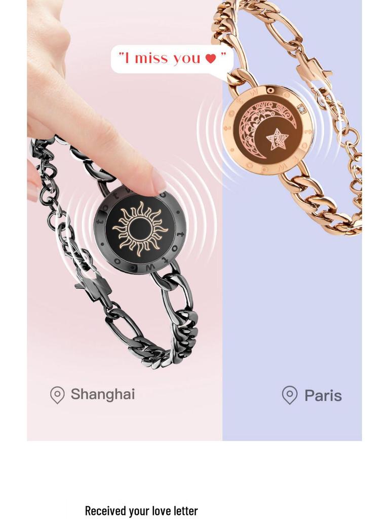 Totwoo Smart Couple Bracelets: Interactive Long-Distance Jewelry with Vibration and Light Sensors.