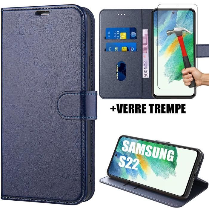Coque et verres de protection - Booling - pour Samsung S22 - Bleu Marine - Semi-rigide - Anti-choc