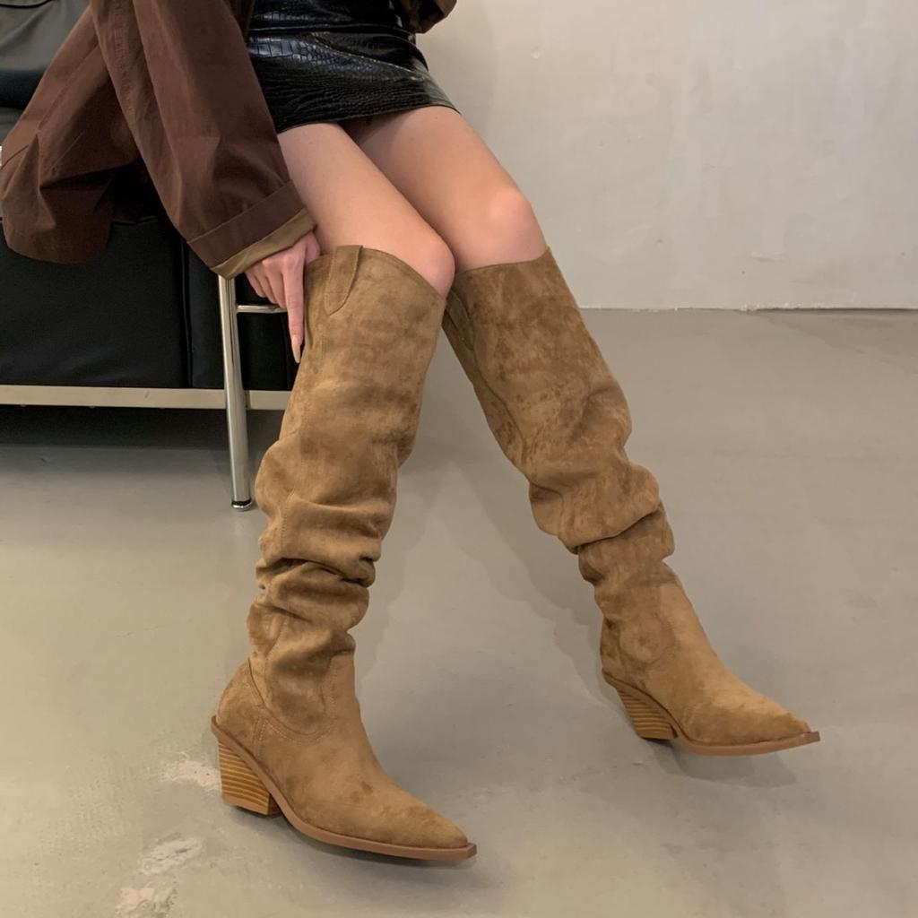 Autumn and Winter New Boots Children 2025 European and American New Thick Heel Pointed Suede Elastic Thin Boots Leg Over Knee Boots
