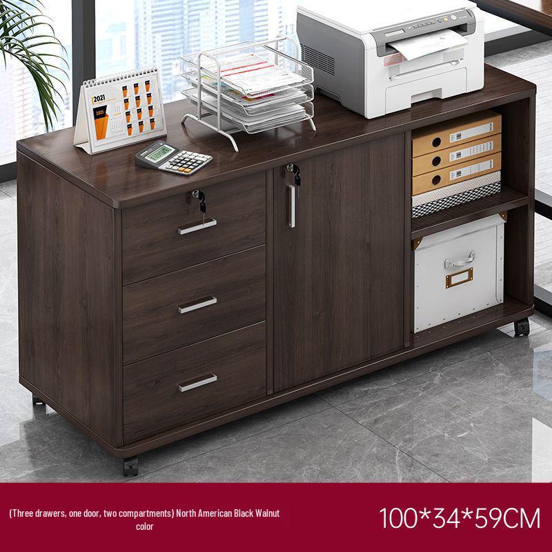 Wooden Office Filing Cabinet with Lock and Under-Desk Storage